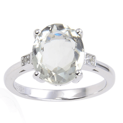 1.44 Ct Oval Green Amethyst Prong Silver Chunky Engagement Ring