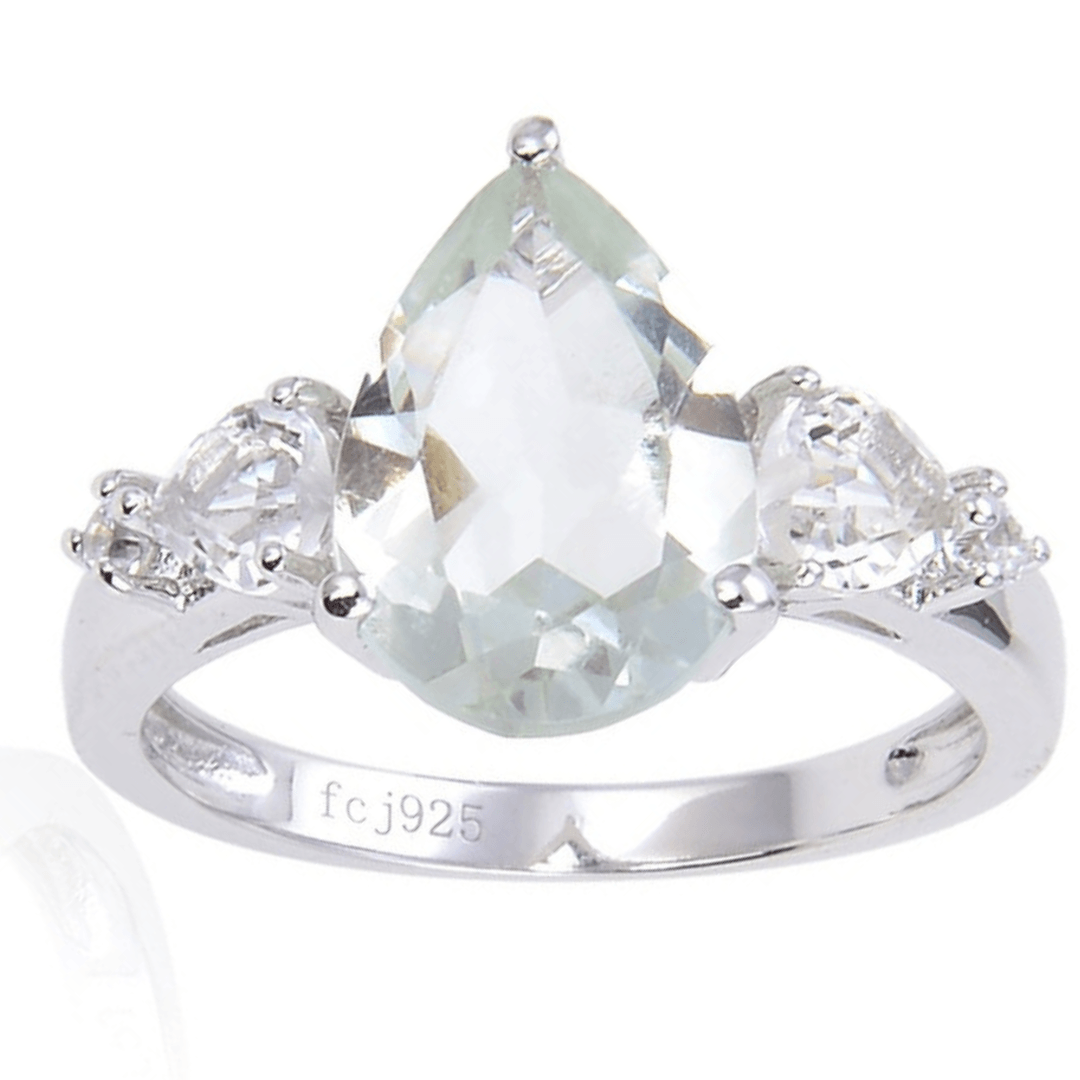 2.57 Ct Pear Green Amethyst Prong Silver Cocktail Ring
