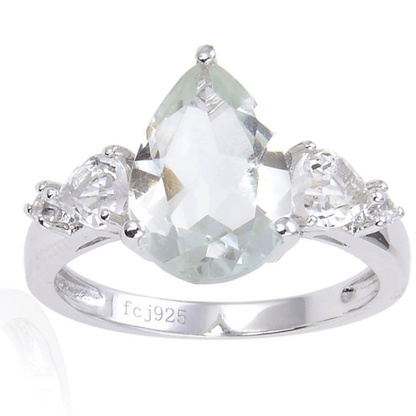 2.57 Ct Pear Green Amethyst Prong Silver Cocktail Ring