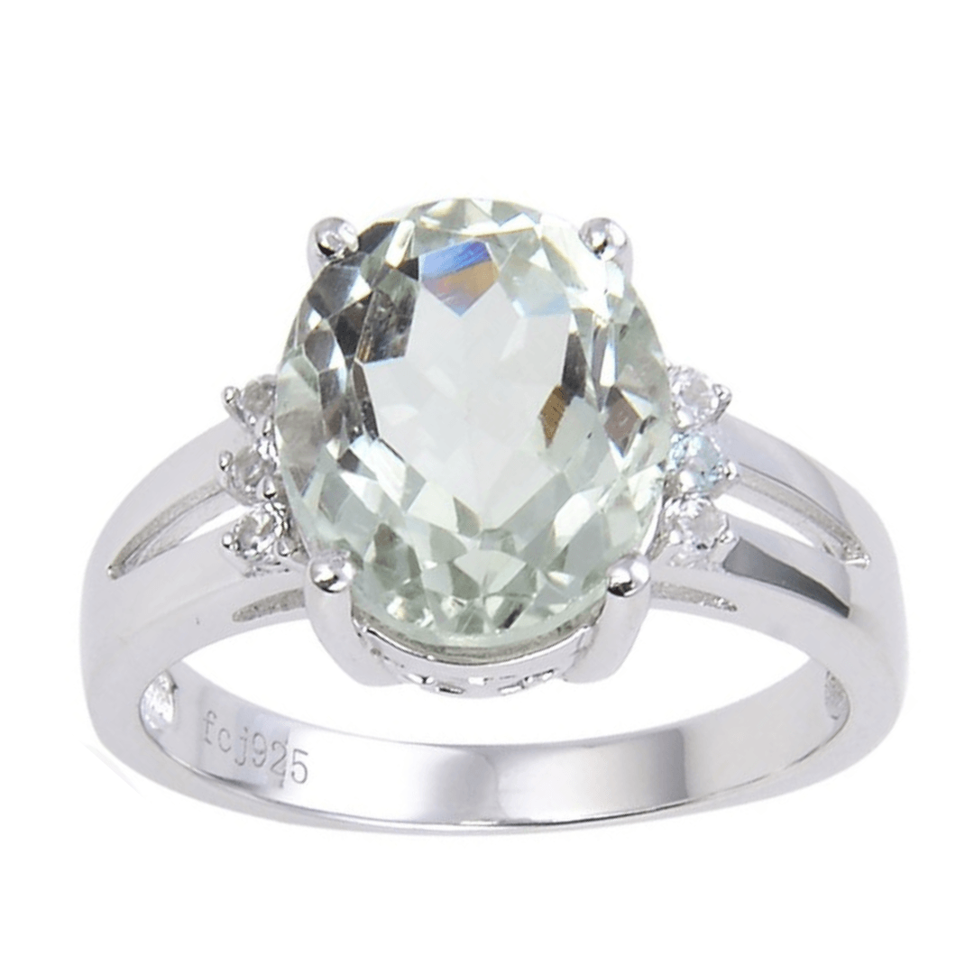 1.44 Ct Oval Green Amethyst Prong Silver Statement Ring