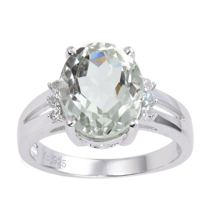 1.44 Ct Oval Green Amethyst Prong Silver Statement Ring