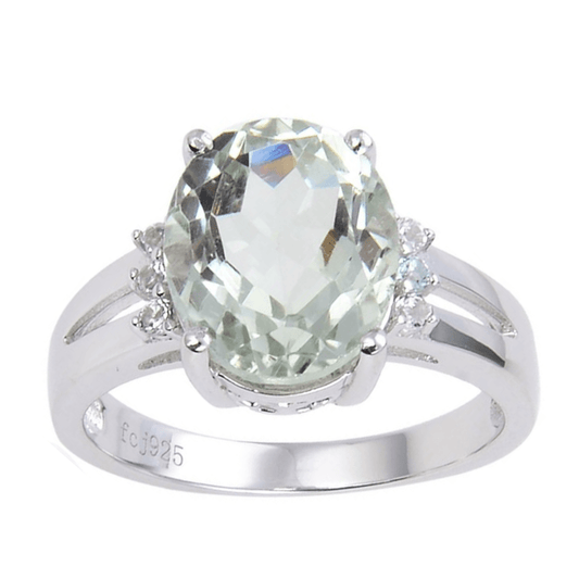 1.44 Ct Oval Green Amethyst Prong Silver Statement Ring