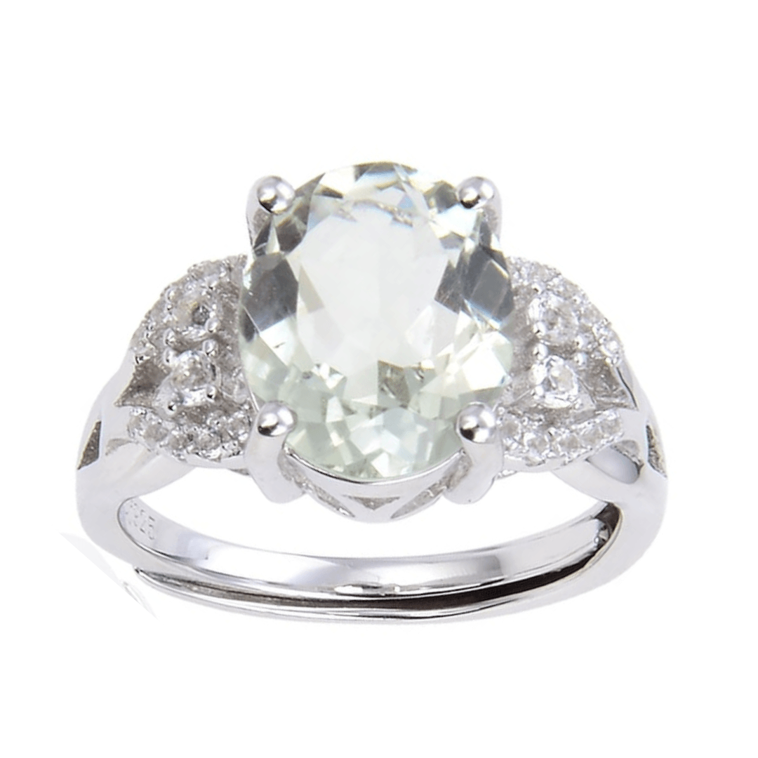 1.44 Ct Oval Green Amethyst Prong Silver Engagement Ring