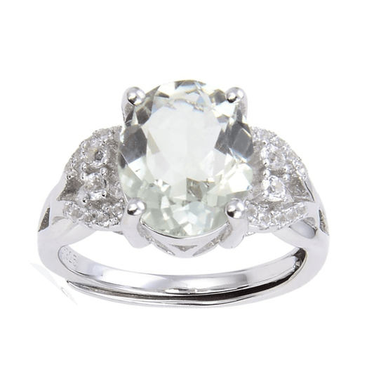 1.44 Ct Oval Green Amethyst Prong Silver Engagement Ring