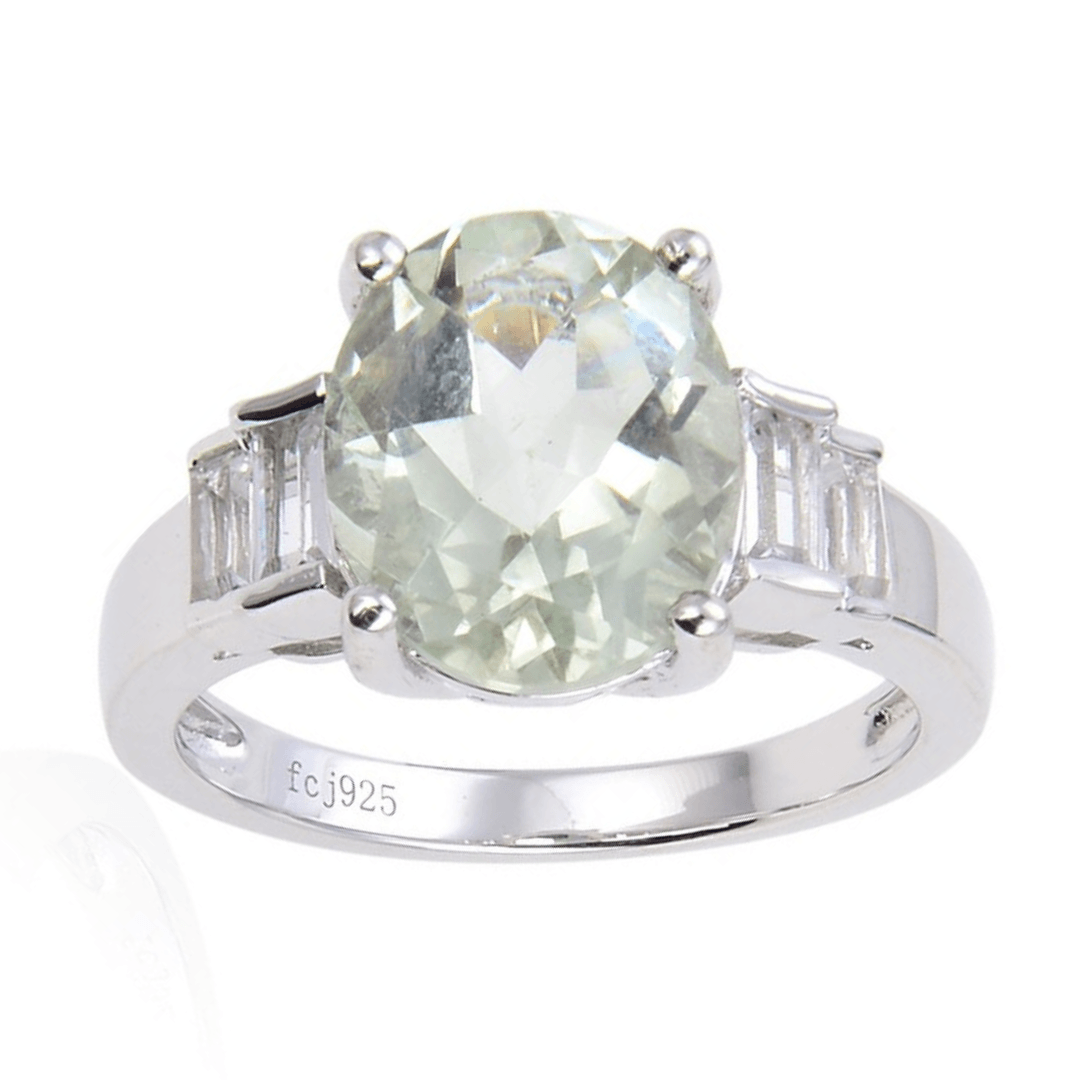 1.44 Ct Oval Green Amethyst Prong Silver Cocktail Ring