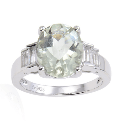 1.44 Ct Oval Green Amethyst Prong Silver Cocktail Ring