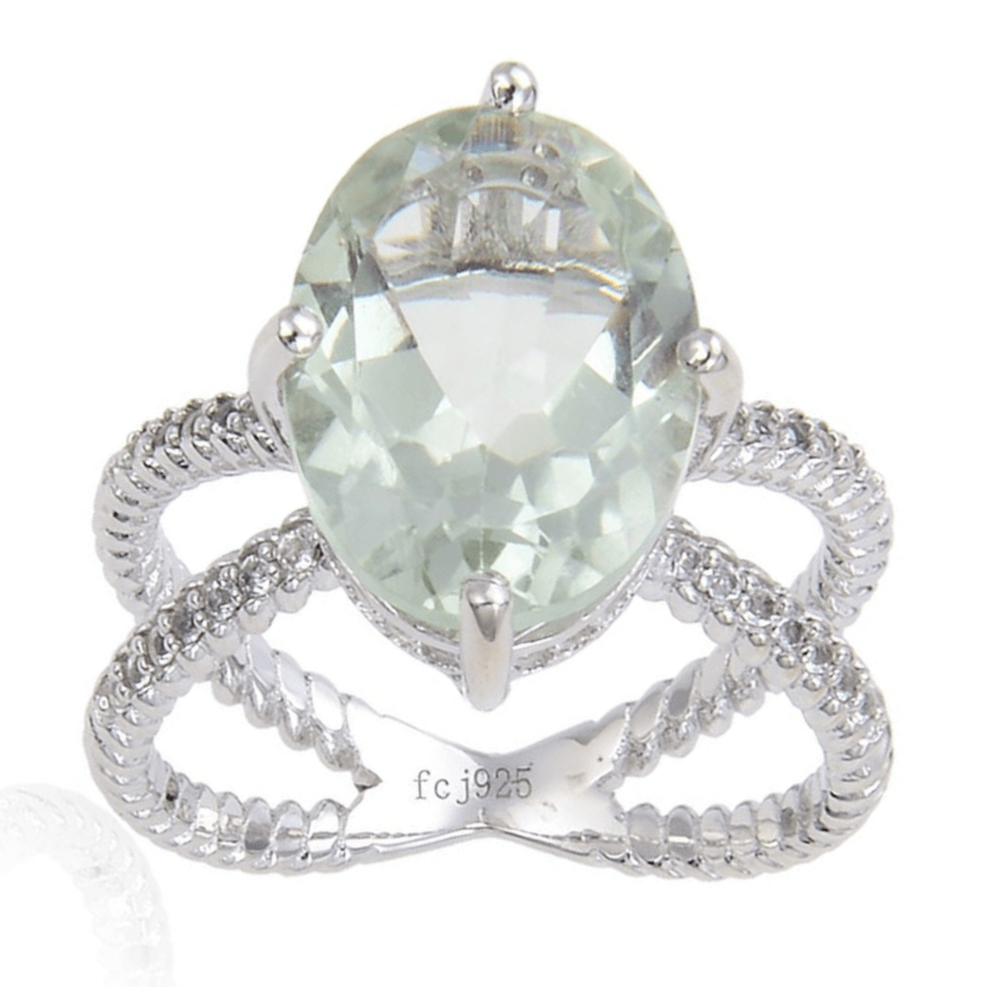 3.00 Ct Oval Green Amethyst Prong Silver Solitaire Cocktail Ring