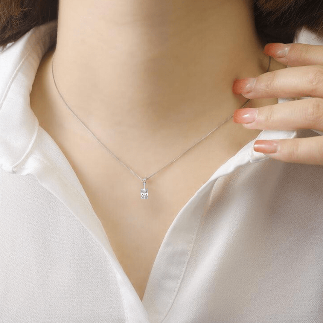 14K White Gold Lab Grown Diamond Oval Solitaire Pendant