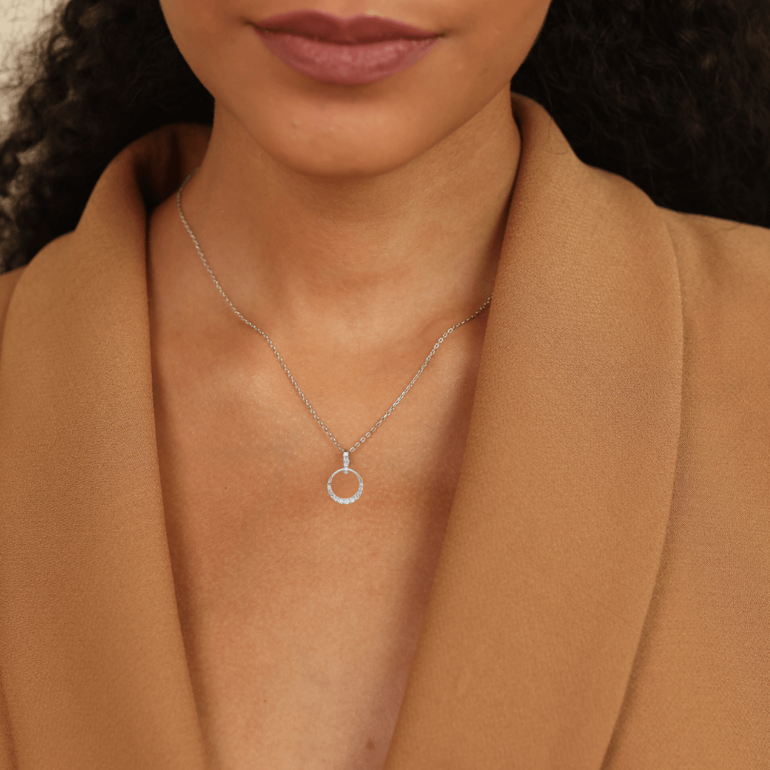 14k White Gold Lab Diamond Open Circle Pendant
