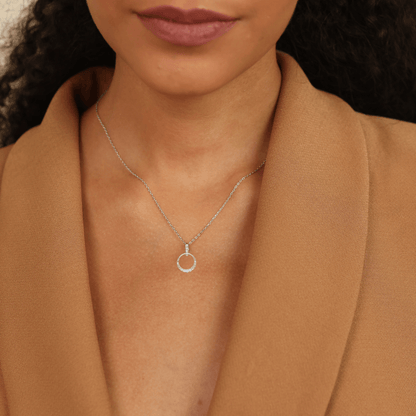 14k White Gold Lab Diamond Open Circle Pendant