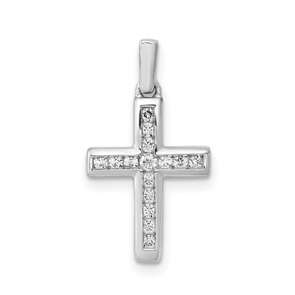 14k White Gold 1/6 carat Lab Grown Diamon Latin Cross Pendant