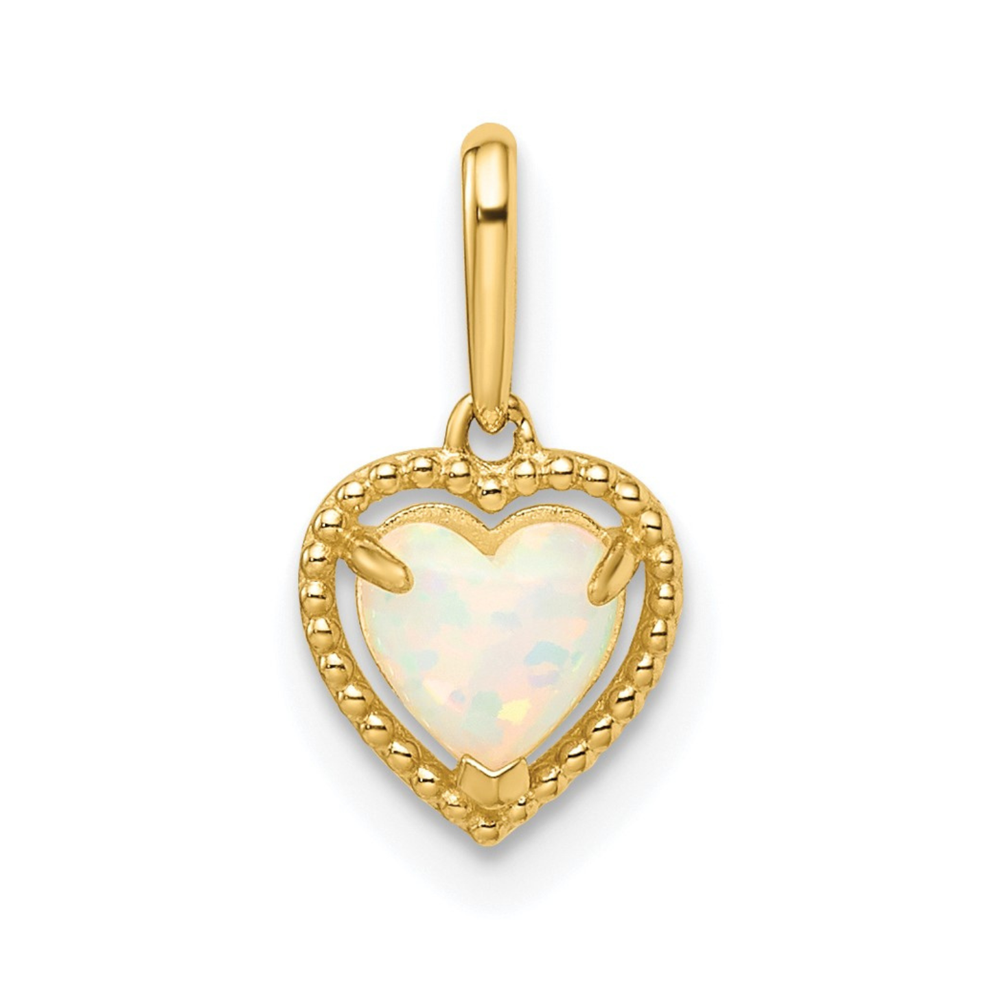 14k Yellow Gold Lab Created Opal Heart Pendant