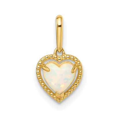 14k Yellow Gold Lab Created Opal Heart Pendant