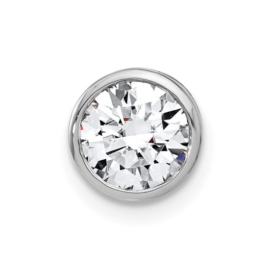 14k White Gold Round Lab Grown Diamond Bezel Chain Slide Pendant 1 ct