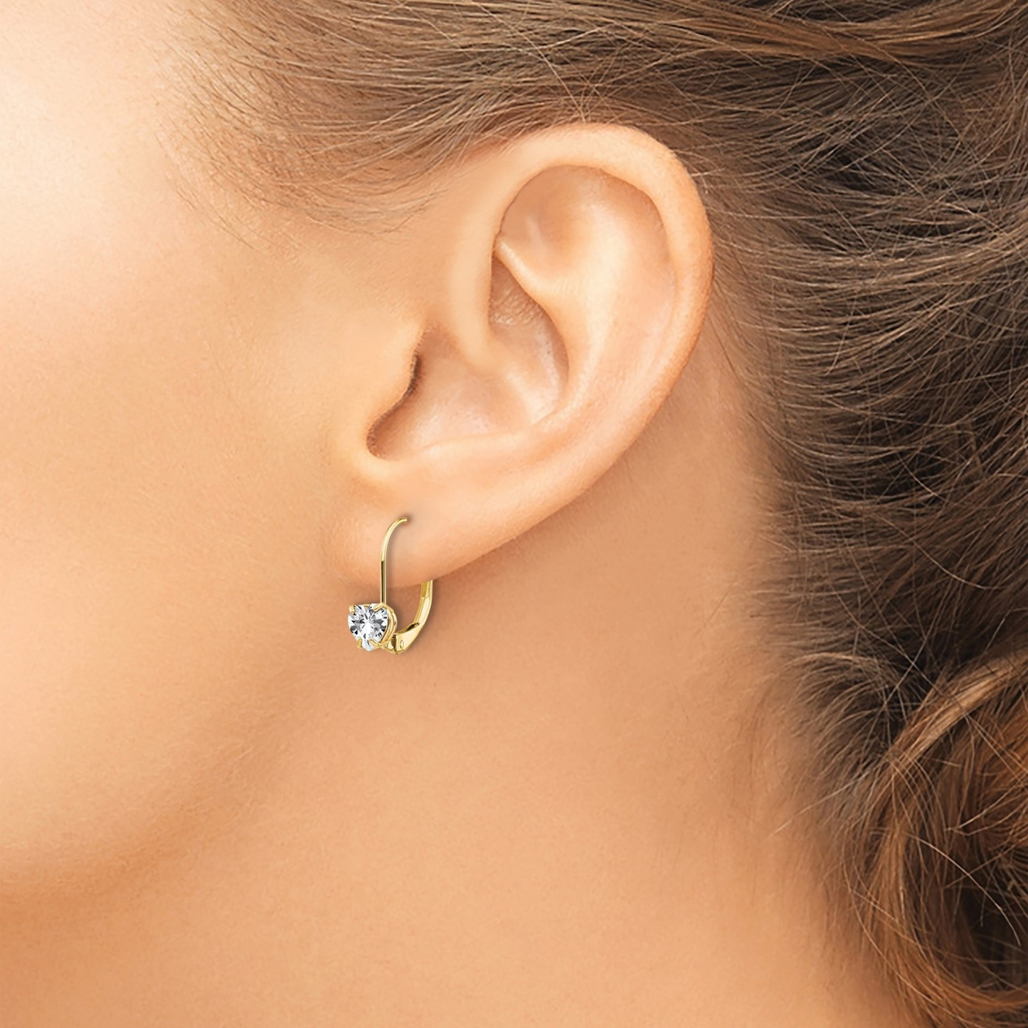 14k Gold Heart Gemstone Leverback Earrings