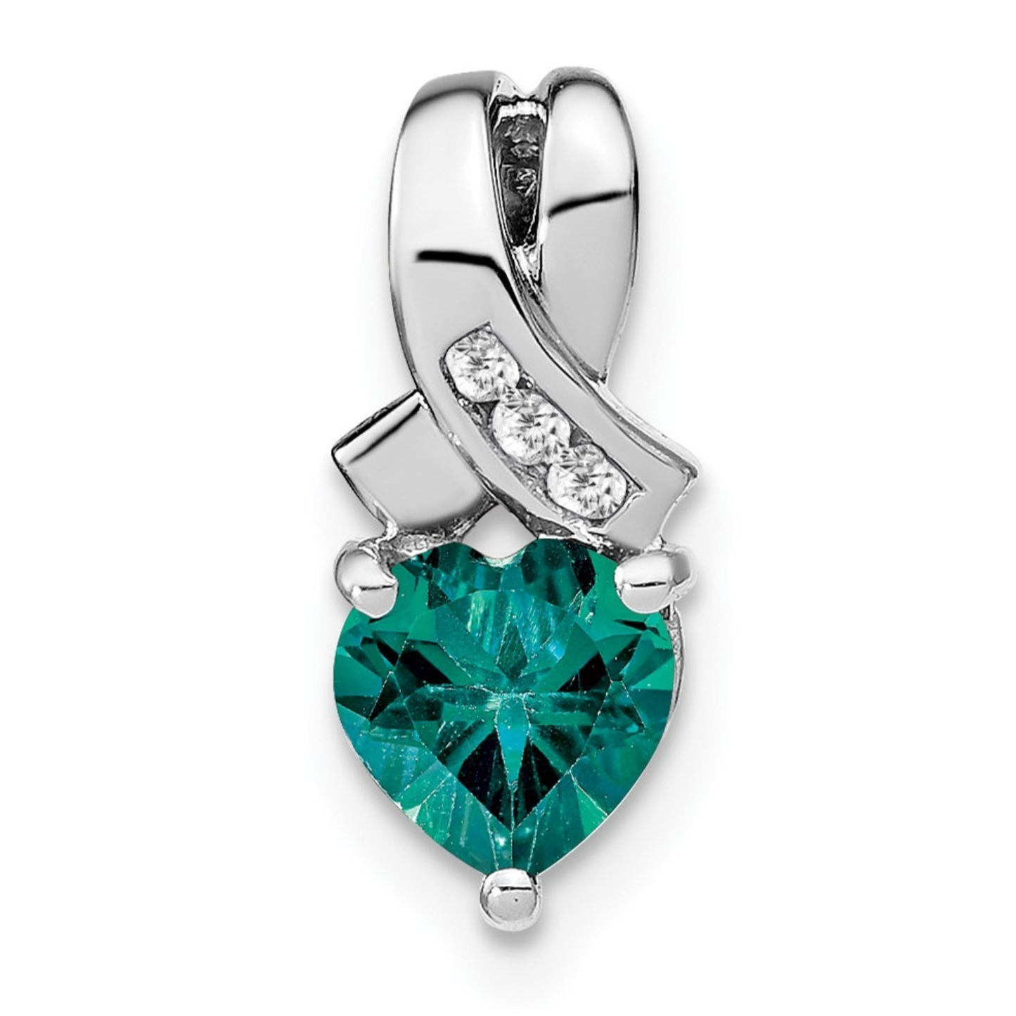 Sterling Silver Gemstones and Diamond Heart Pendant