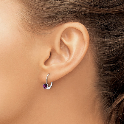 14k Gold Heart Gemstone Leverback Earrings