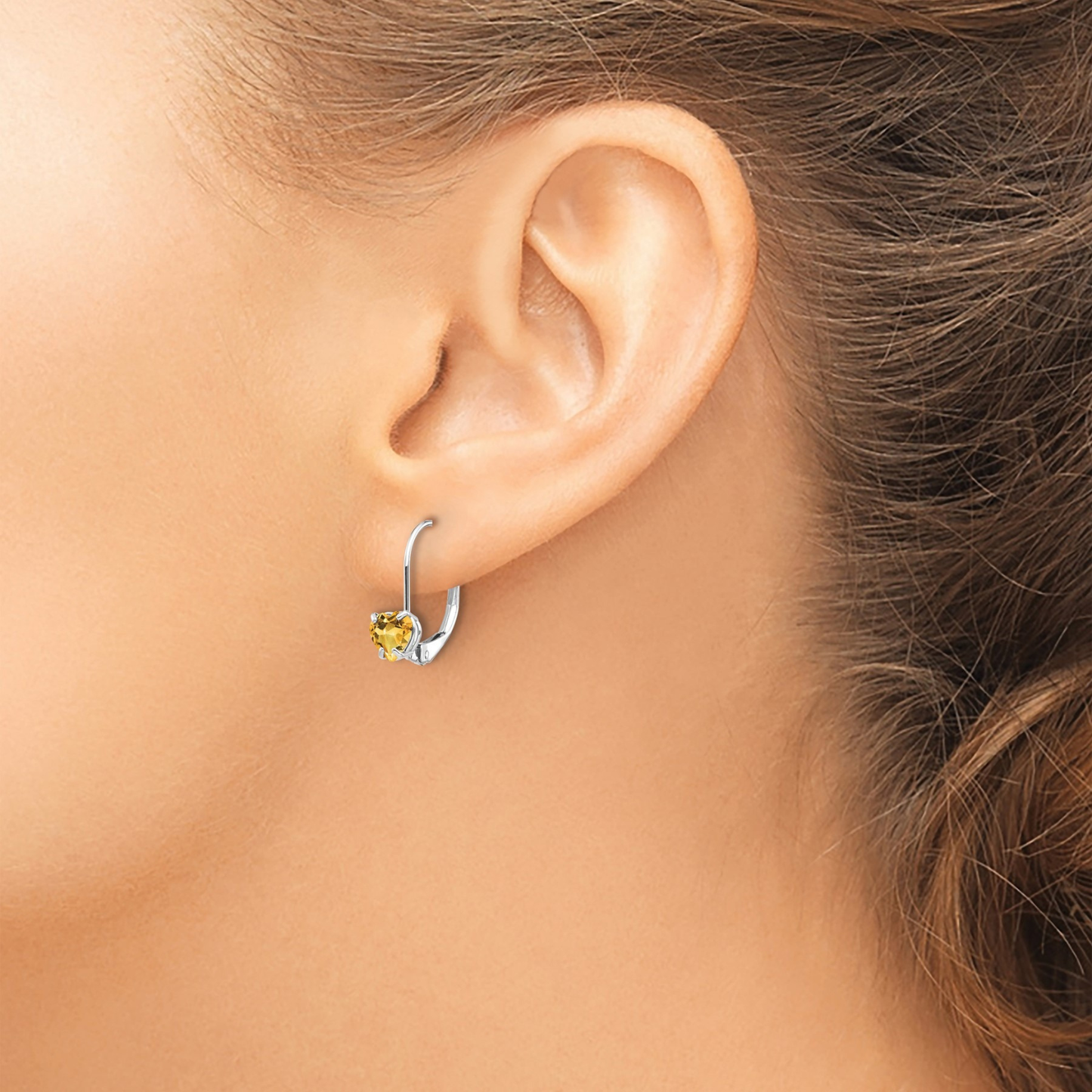 14k Gold Heart Gemstone Leverback Earrings