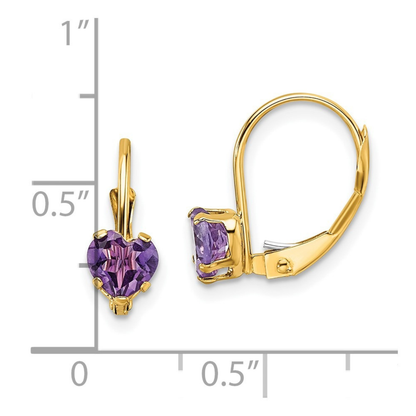 14k Gold Heart Gemstone Leverback Earrings