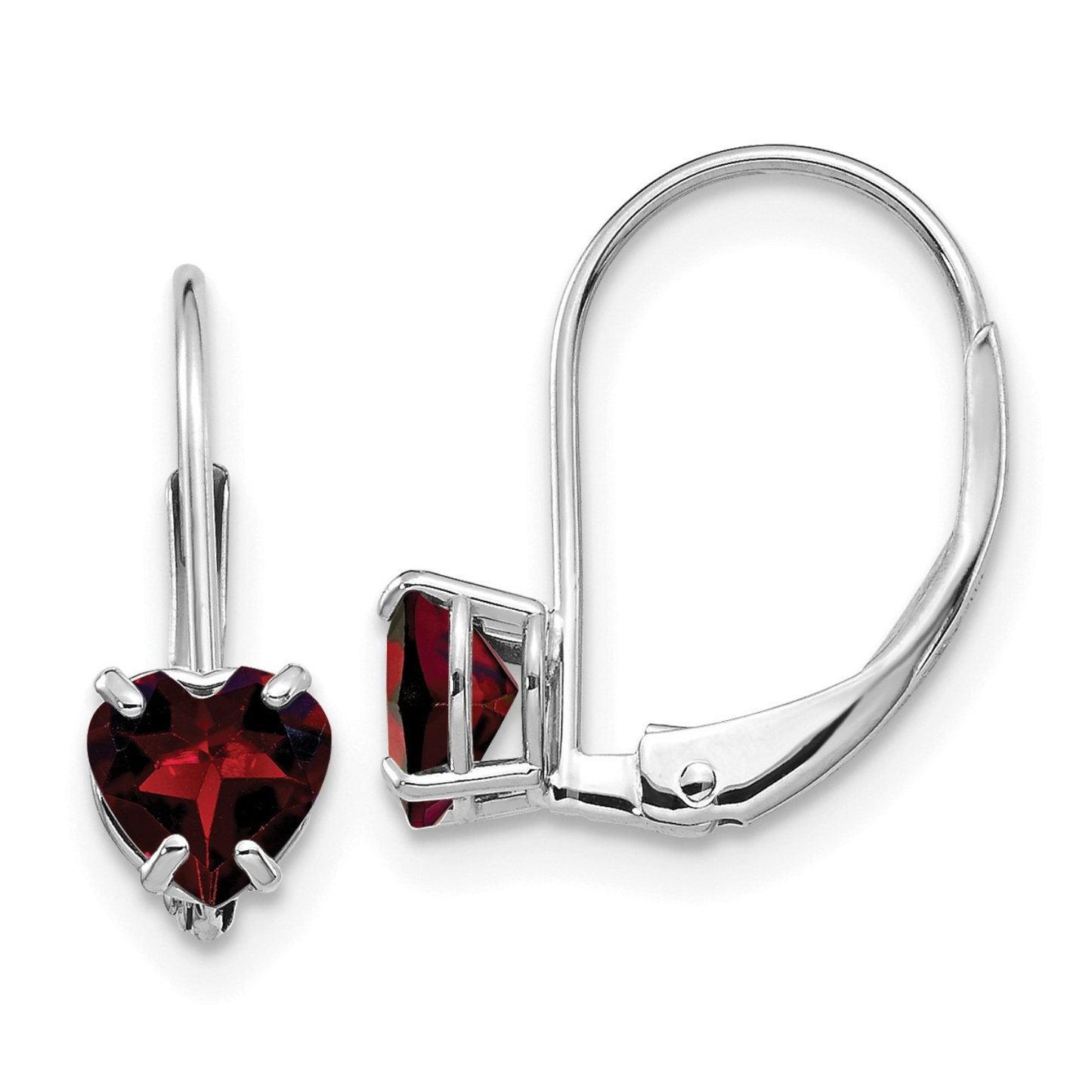 14k Gold Heart Gemstone Leverback Earrings