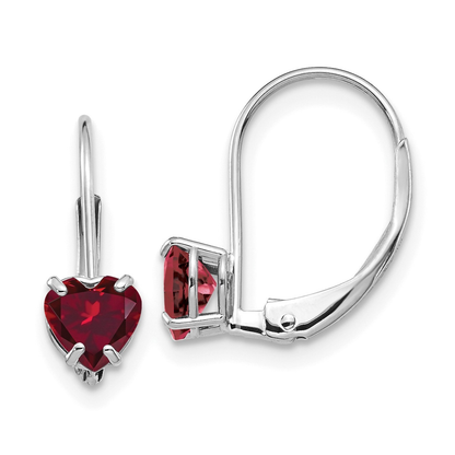 14k Gold Heart Gemstone Leverback Earrings