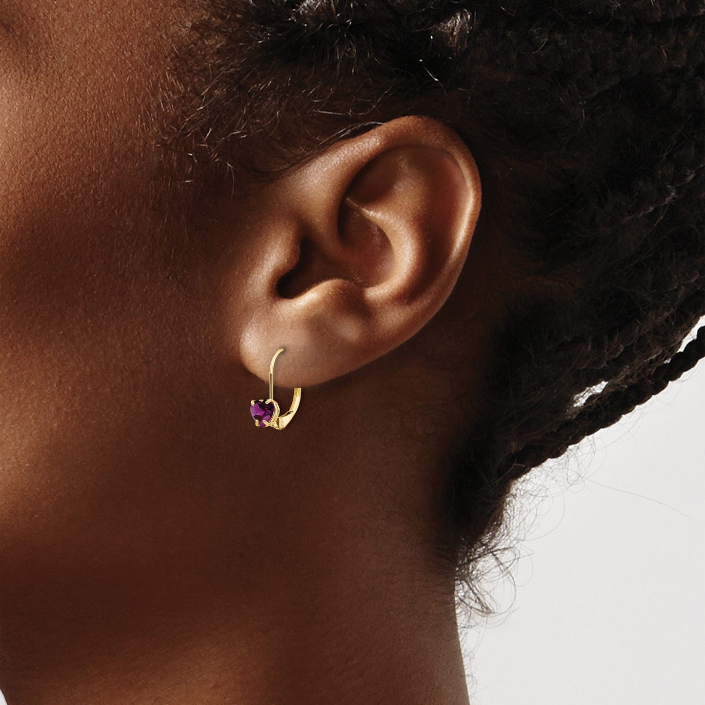 14k Gold Heart Gemstone Leverback Earrings
