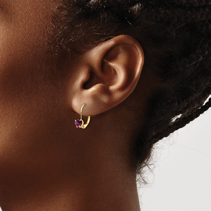 14k Gold Heart Gemstone Leverback Earrings