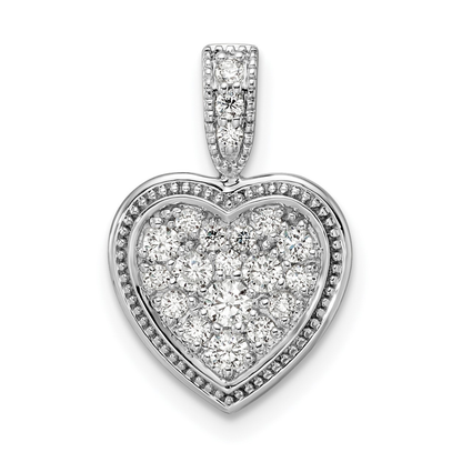 14k White Gold Lab Diamond Cluster Heart Pendant