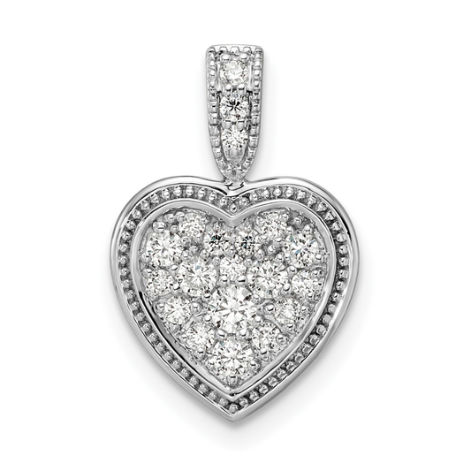 14k White Gold Lab Diamond Cluster Heart Pendant