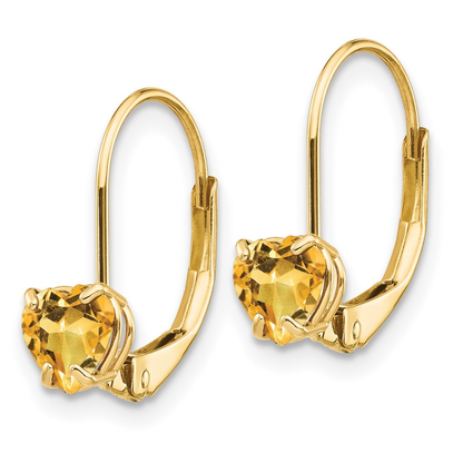 14k Gold Heart Gemstone Leverback Earrings