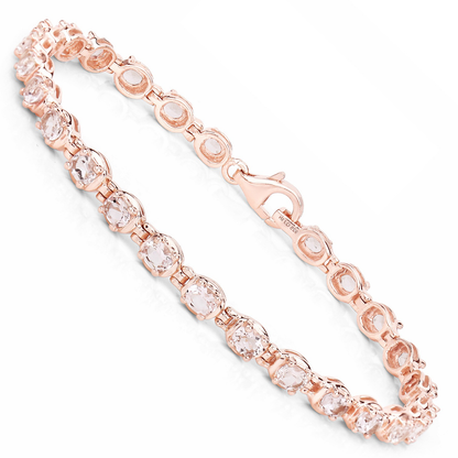3.90 Ct Oval Pink Morganite Prong 14K Rose Gold Plated Silver Tennis Bracelet