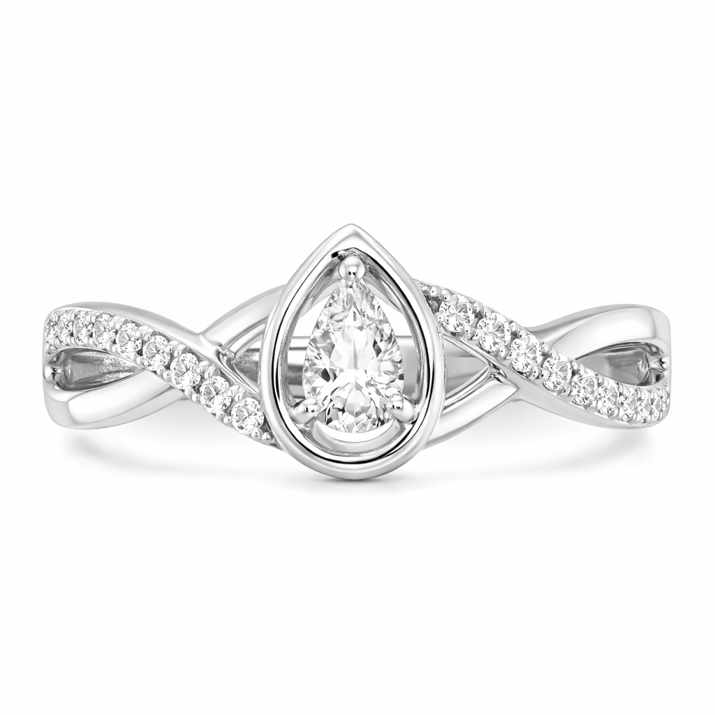 14k White Gold Pear Diamond Pave Engagement Ring