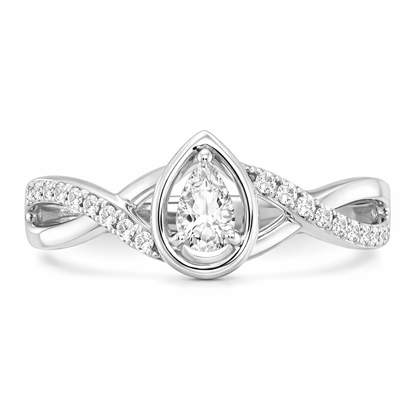 14k White Gold Pear Diamond Pave Engagement Ring