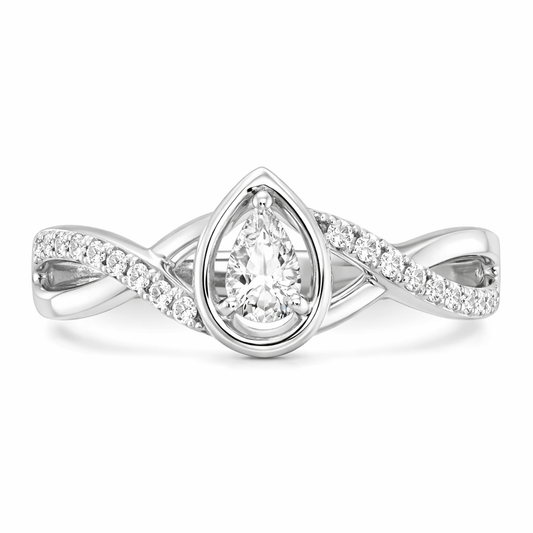 14k White Gold Pear Diamond Pave Engagement Ring