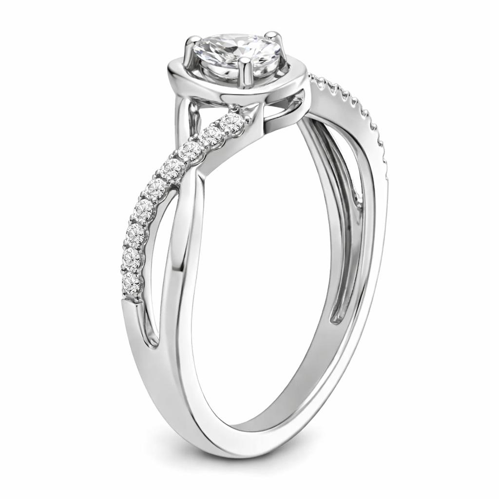 14k White Gold Pear Diamond Pave Engagement Ring