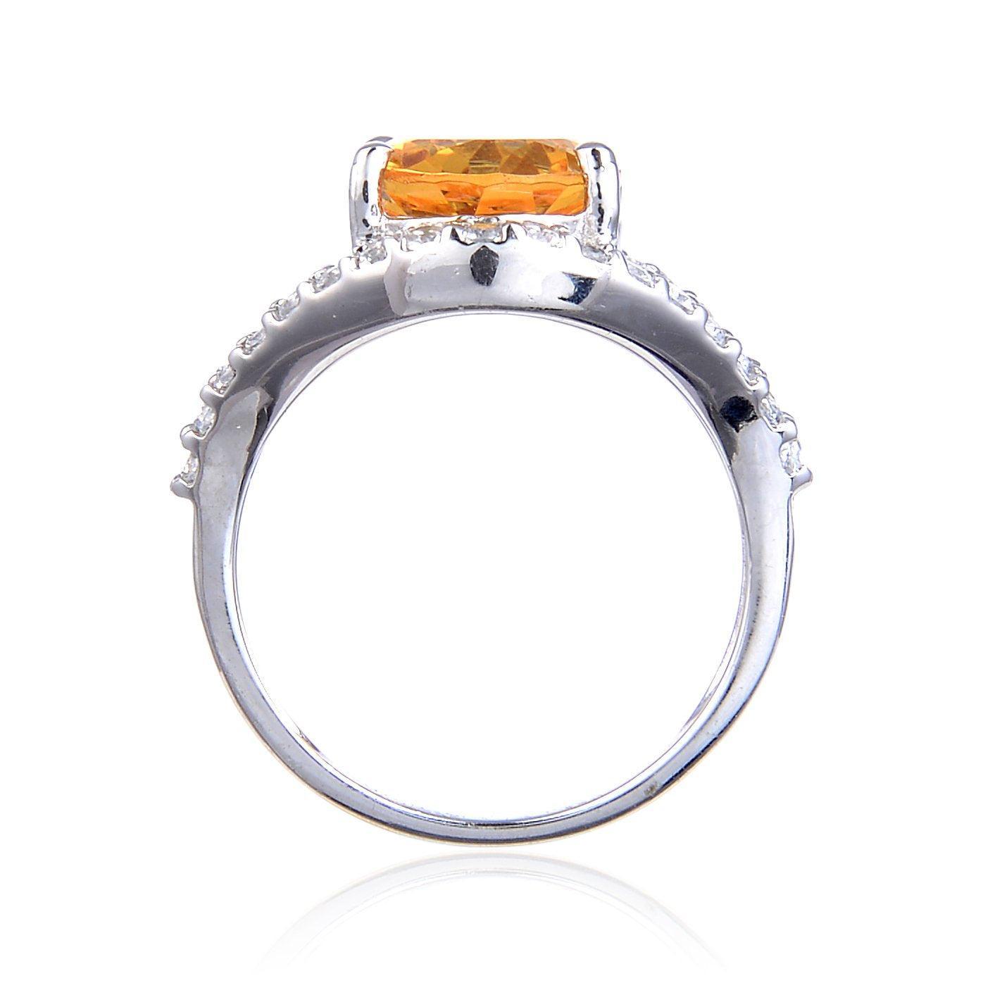 3.68 Ct Oval Yellow Citrine and White Topaz Prong Silver Statement Ring