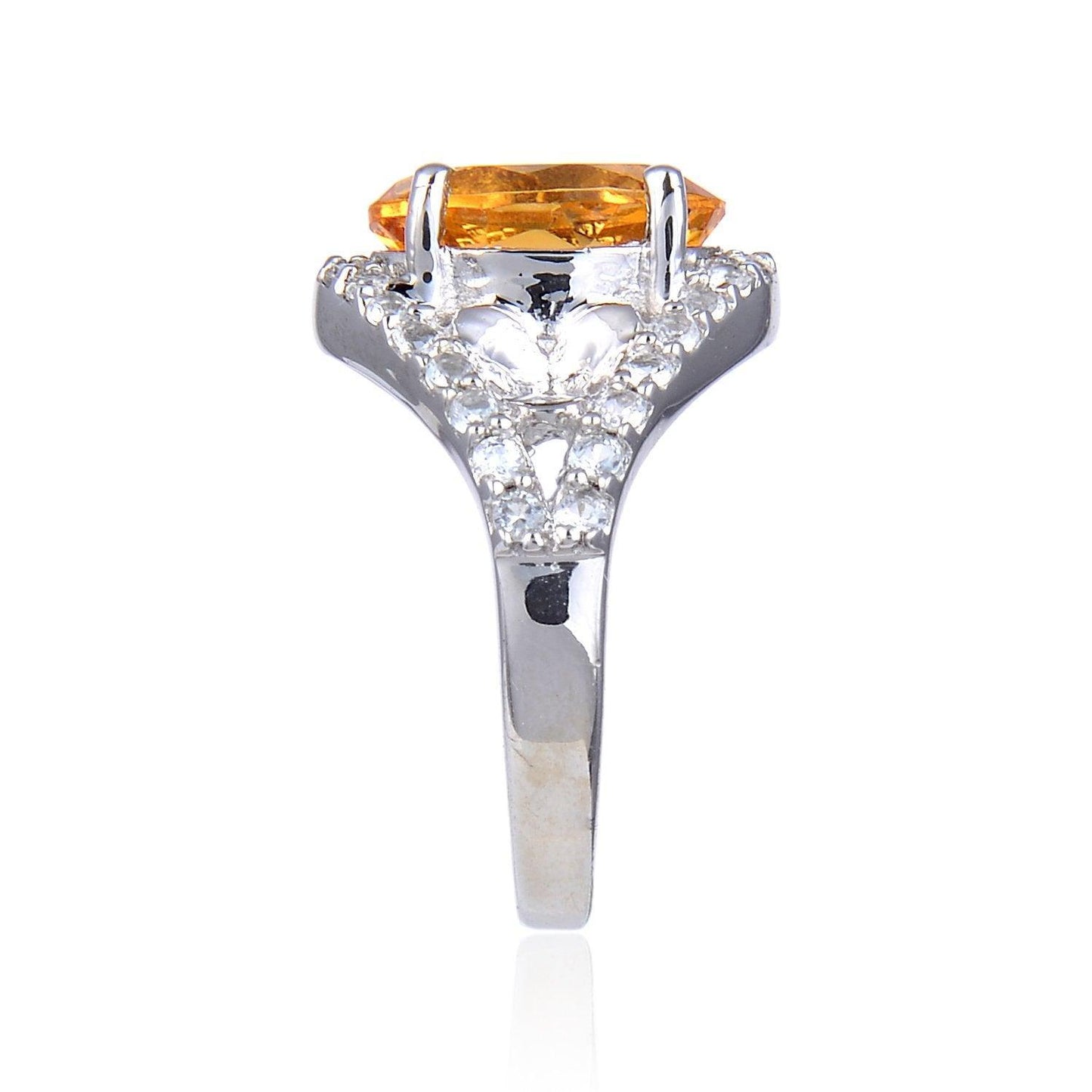 3.68 Ct Oval Yellow Citrine and White Topaz Prong Silver Statement Ring