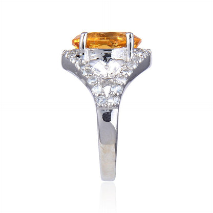 3.68 Ct Oval Yellow Citrine and White Topaz Prong Silver Statement Ring