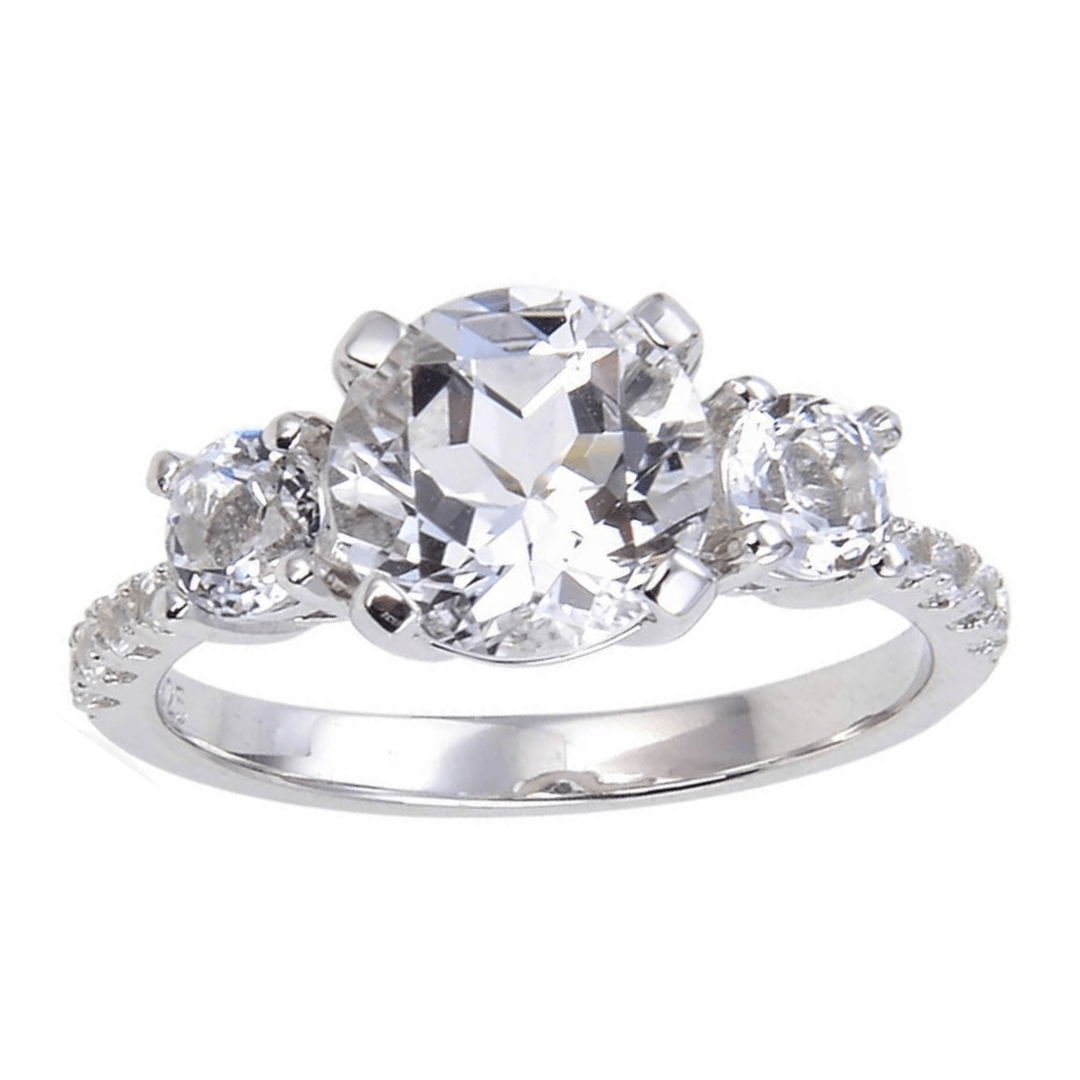 White Topaz Round Three Stone Engagement Ring