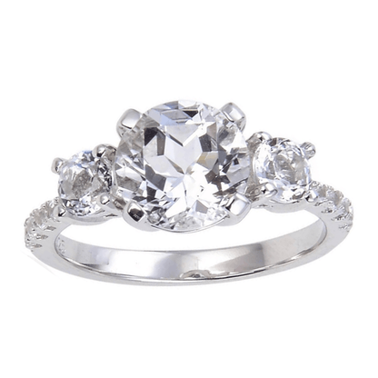 White Topaz Round Three Stone Engagement Ring