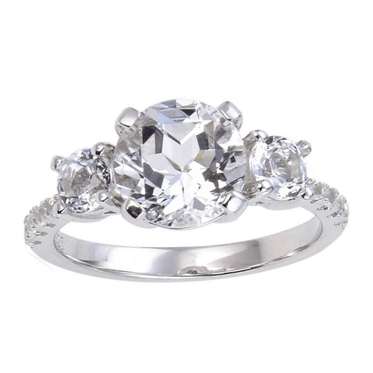 White Topaz Round Three Stone Engagement Ring