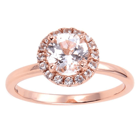 White Topaz Halo Engagement Ring in Rose Gold