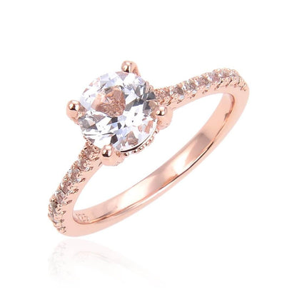 White Topaz Pave Engagement Ring in Rose Gold