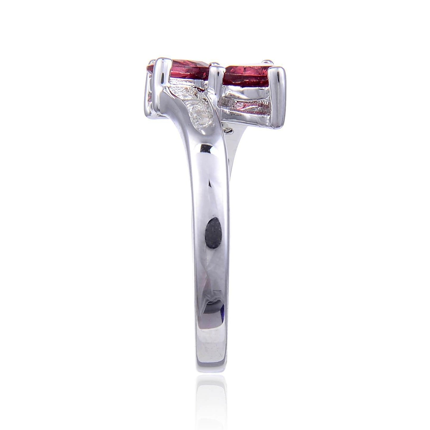 1.22 Ct Trillion Red Garnet and White Topaz Prong Silver Dual Stone Ring
