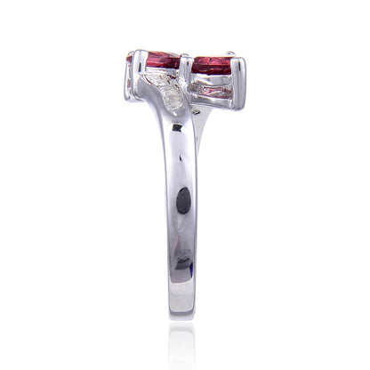 1.22 Ct Trillion Red Garnet and White Topaz Prong Silver Dual Stone Ring