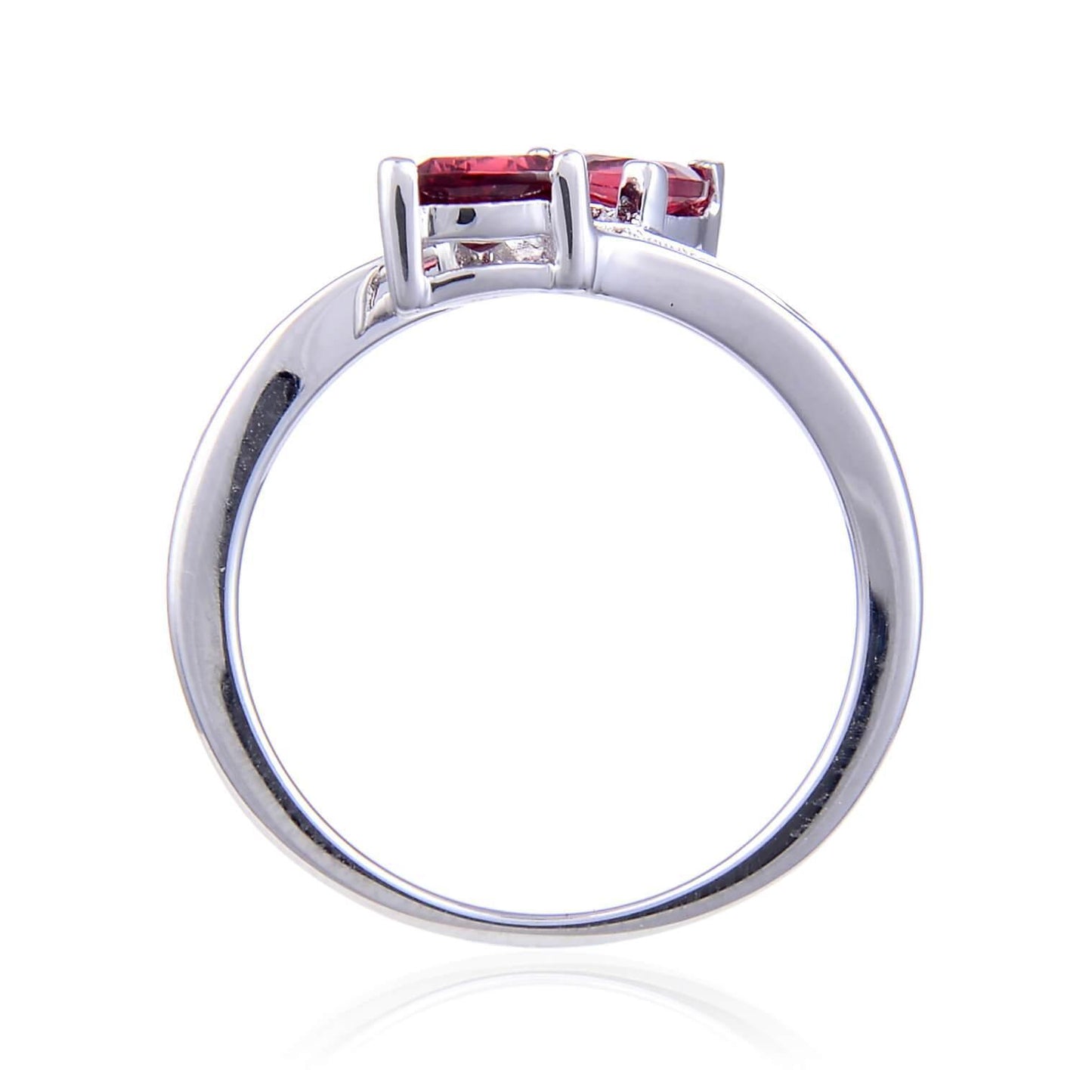 1.22 Ct Trillion Red Garnet and White Topaz Prong Silver Dual Stone Ring