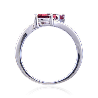 1.22 Ct Trillion Red Garnet and White Topaz Prong Silver Dual Stone Ring