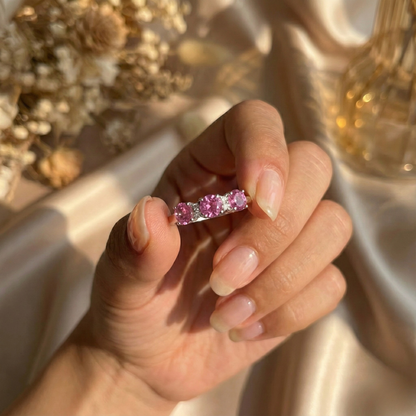 1.65 Ct Round Pink Sapphire Prong Silver Three Stone Ring