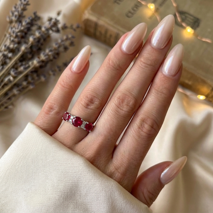 1.7 Ct Round Red Lab Created Ruby Prong Silver Three Stone Ring