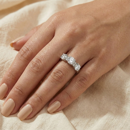 Round White Topaz Prong Sterling Silver Three Stone Ring